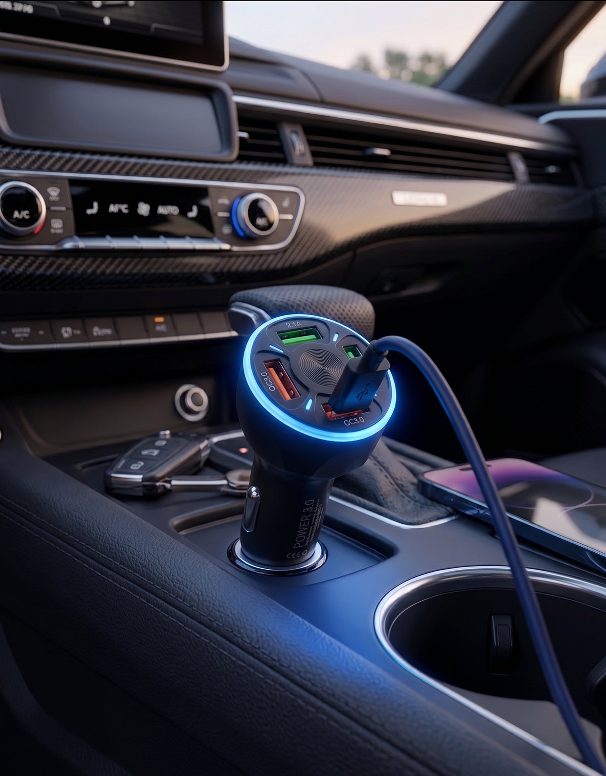 4-Port USB Car Charger Adapter – Fast Charging & Quick Charge 3.0